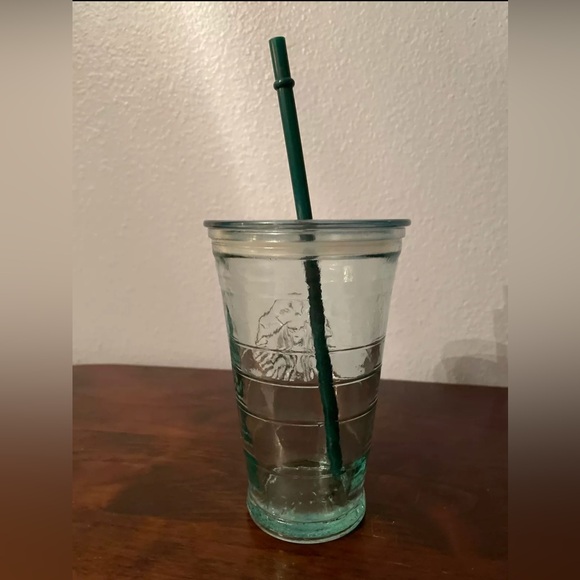 STARBUCKS Recycled Green Glass Tumbler 16 oz Cup Cold To Go Grande Spain w/ lid - Picture 2 of 3